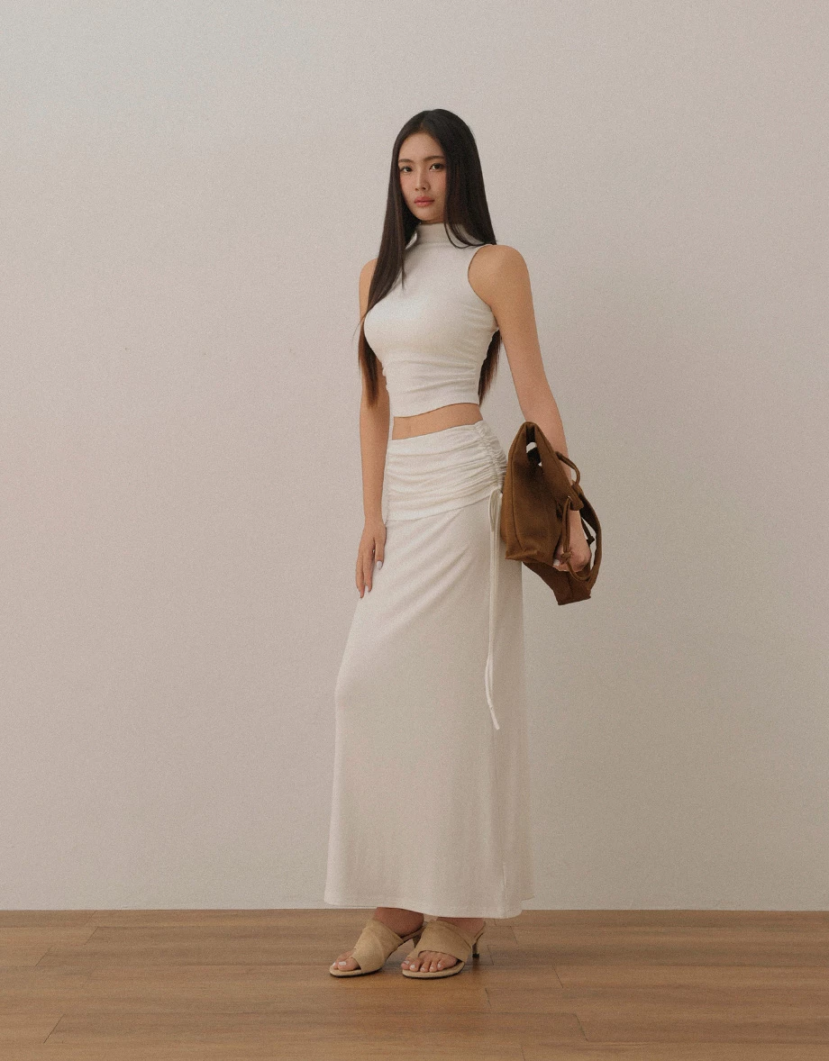 Side Ruched High Neck Sleeveless Crop Padded Bra Top