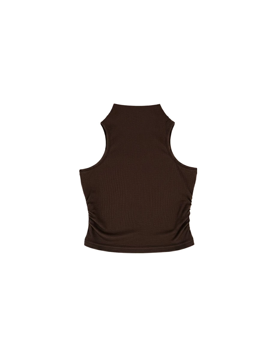 Side Ruched High Neck Sleeveless Crop Padded Bra Top