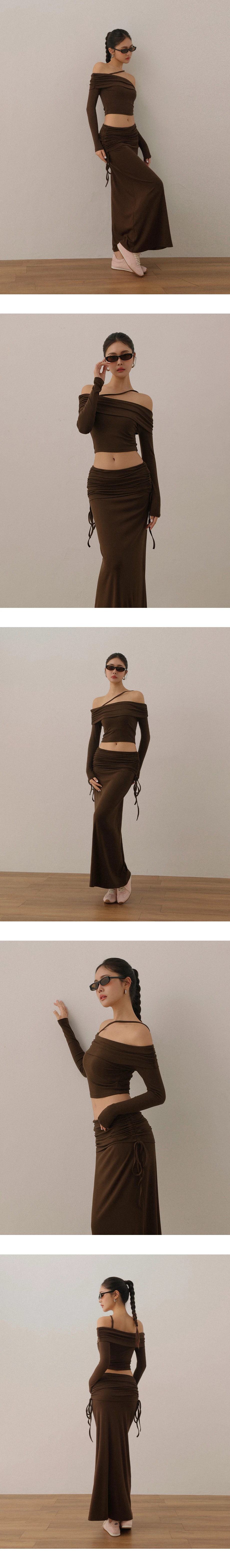 Asymmetrical Halter Strap Off Shoulder Long Sleeve Top