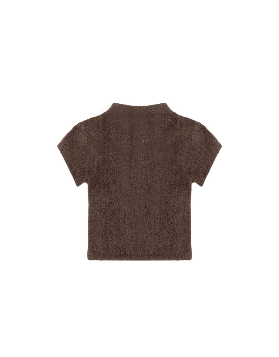 立領短袖絨毛短版上衣