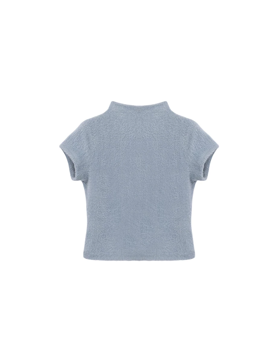 立領短袖絨毛短版上衣