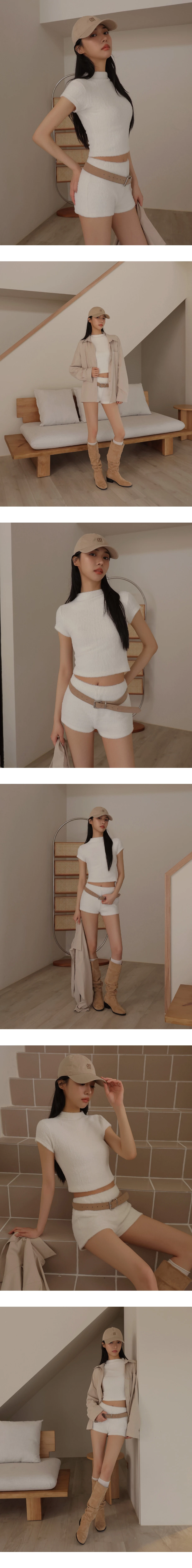 立領短袖絨毛短版上衣