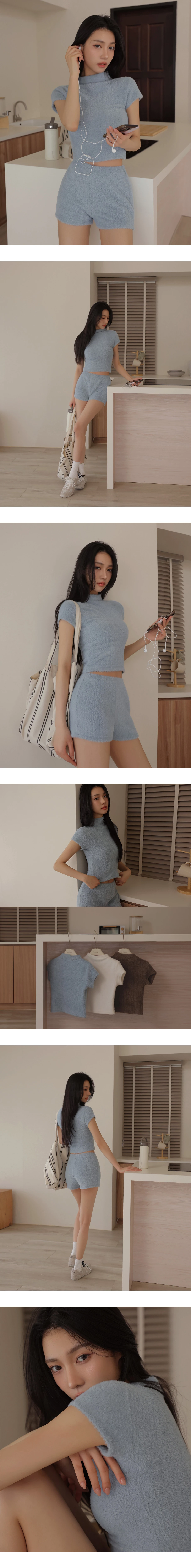 立領短袖絨毛短版上衣