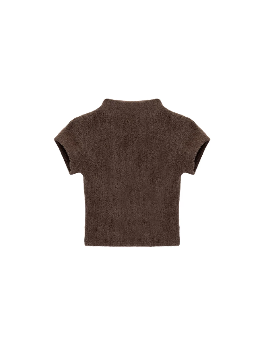 立領短袖絨毛短版上衣