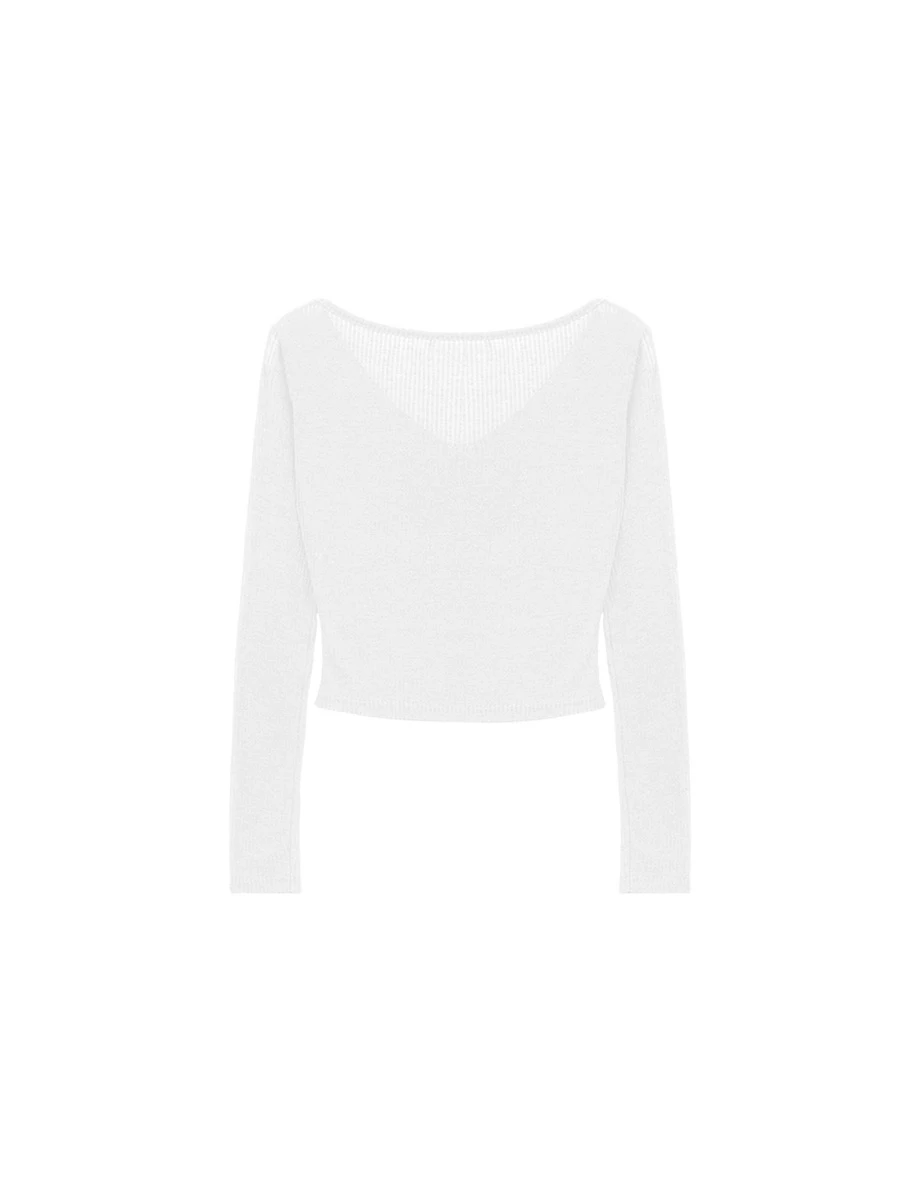 圓領長袖雙頭拉鍊開襟短版羅紋針織衫