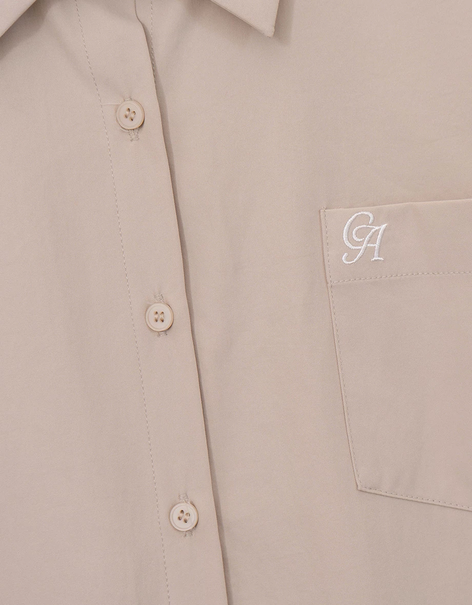 LOGO刺繡單口袋長袖寬版襯衫