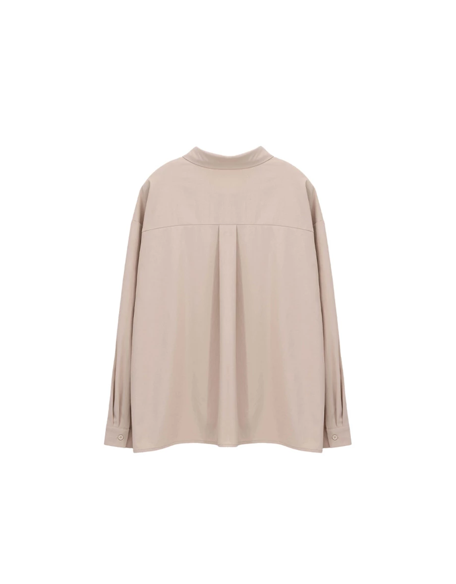 LOGO刺繡單口袋長袖寬版襯衫