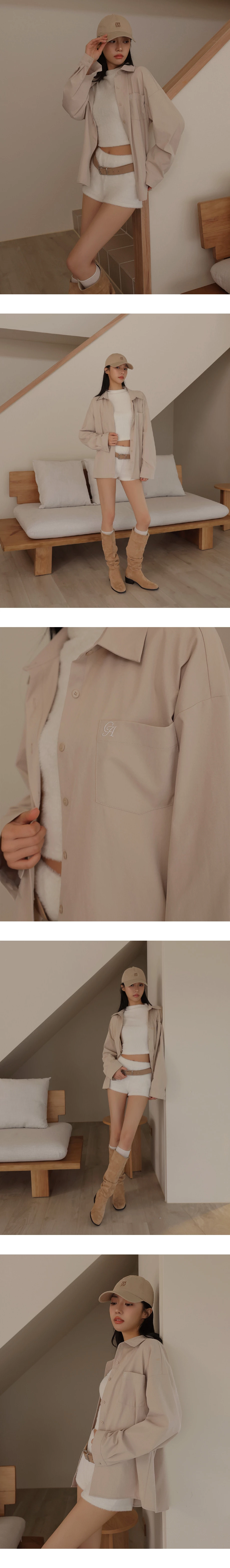 LOGO刺繡單口袋長袖寬版襯衫