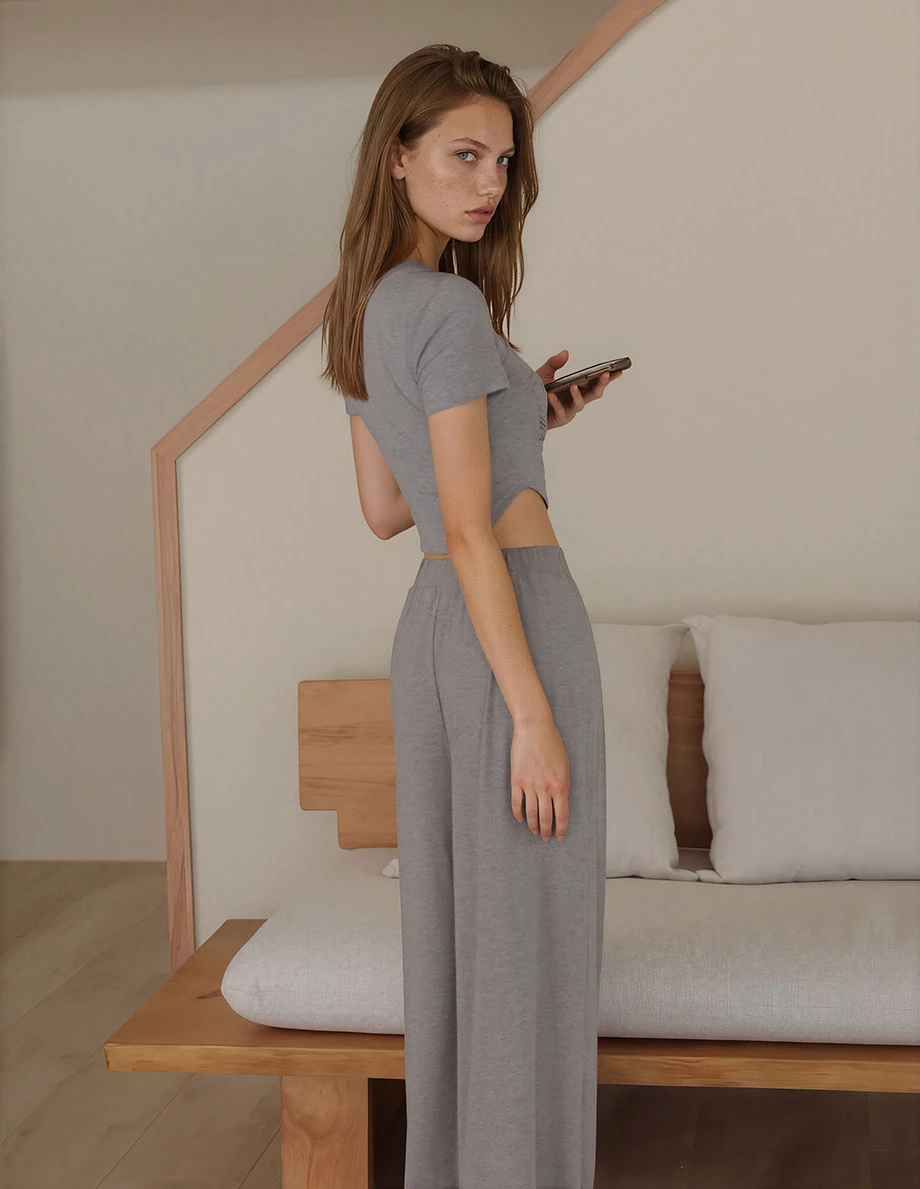 Logo Embroidered Ruched Waist Curved Hem Cropped Top Logo Embroidered Ruched Waist Curved Hem Cropped Top