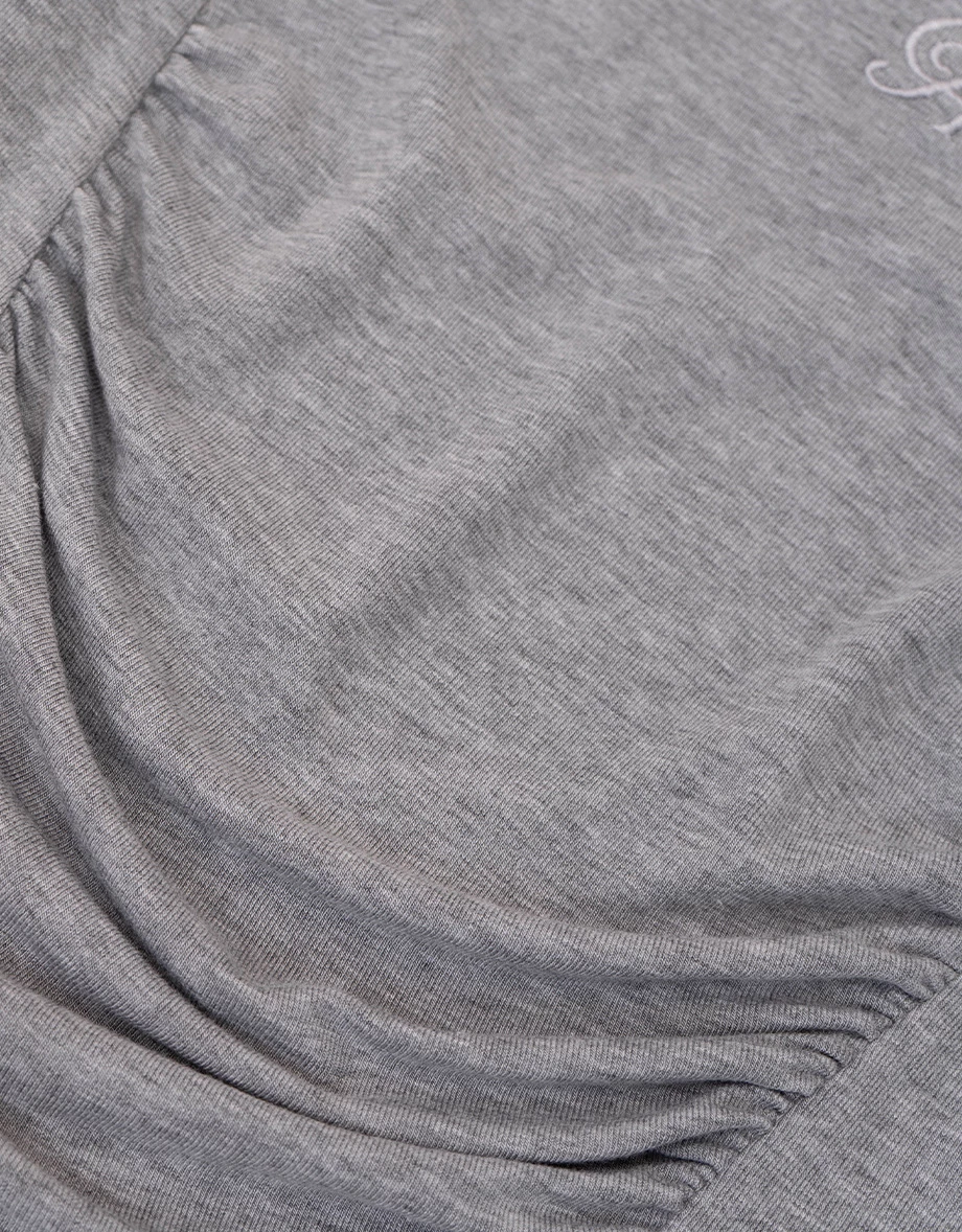 Logo Embroidered Ruched Waist Curved Hem Cropped Top Logo Embroidered Ruched Waist Curved Hem Cropped Top
