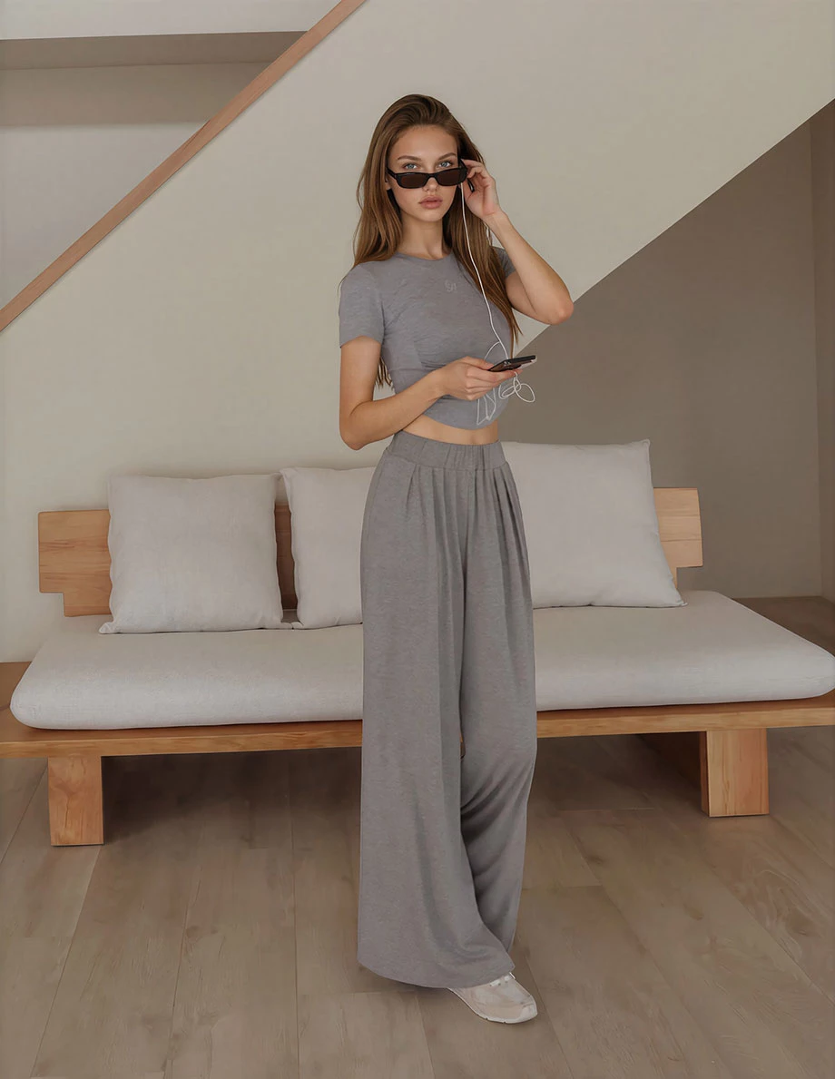 Logo Embroidered Ruched Waist Curved Hem Cropped Top Logo Embroidered Ruched Waist Curved Hem Cropped Top