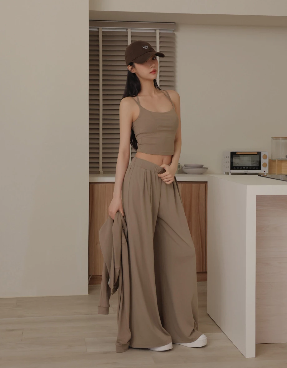 繞頸雙肩帶平口短版莫代爾BRA背心