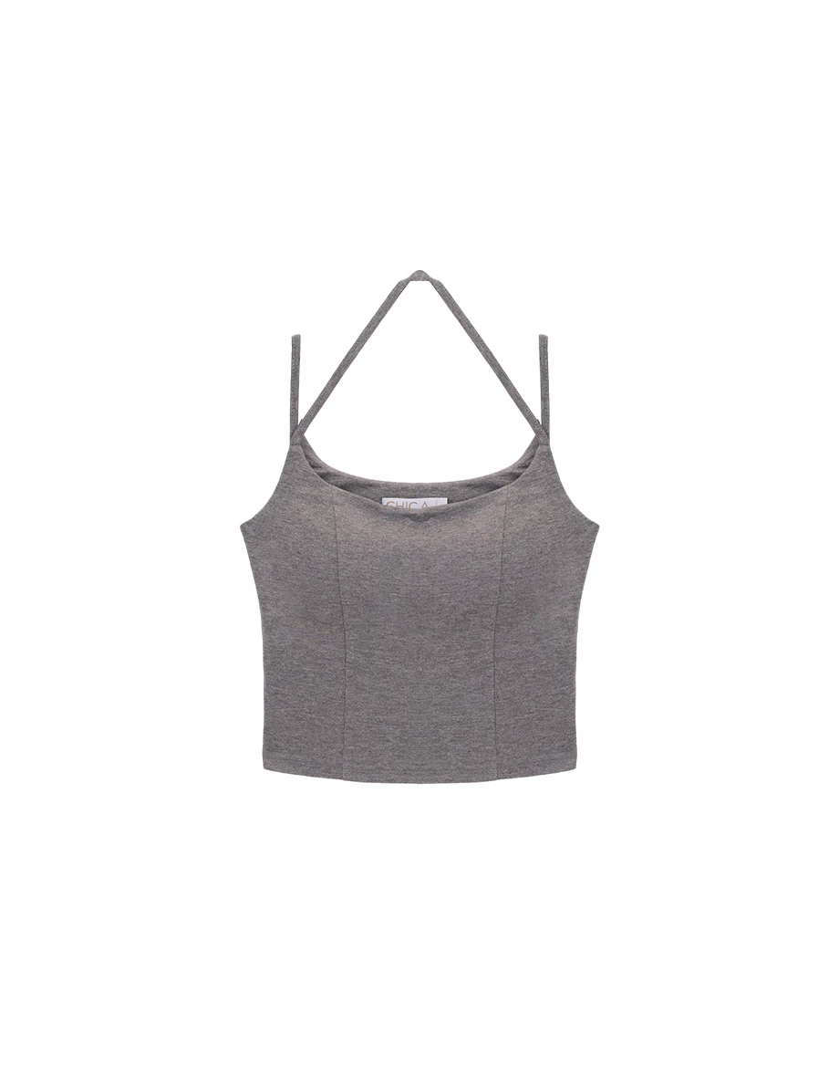 繞頸雙肩帶平口短版莫代爾BRA背心