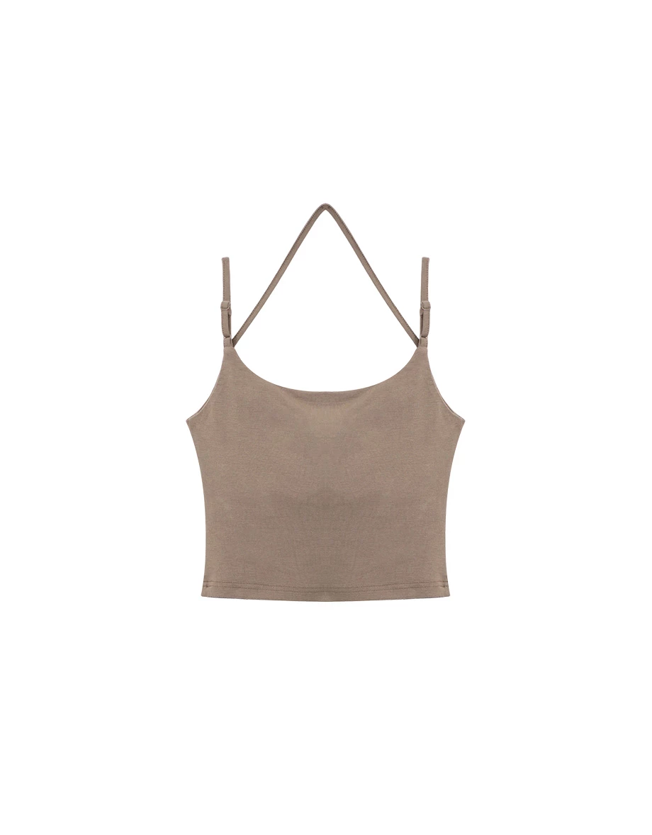 繞頸雙肩帶平口短版莫代爾BRA背心