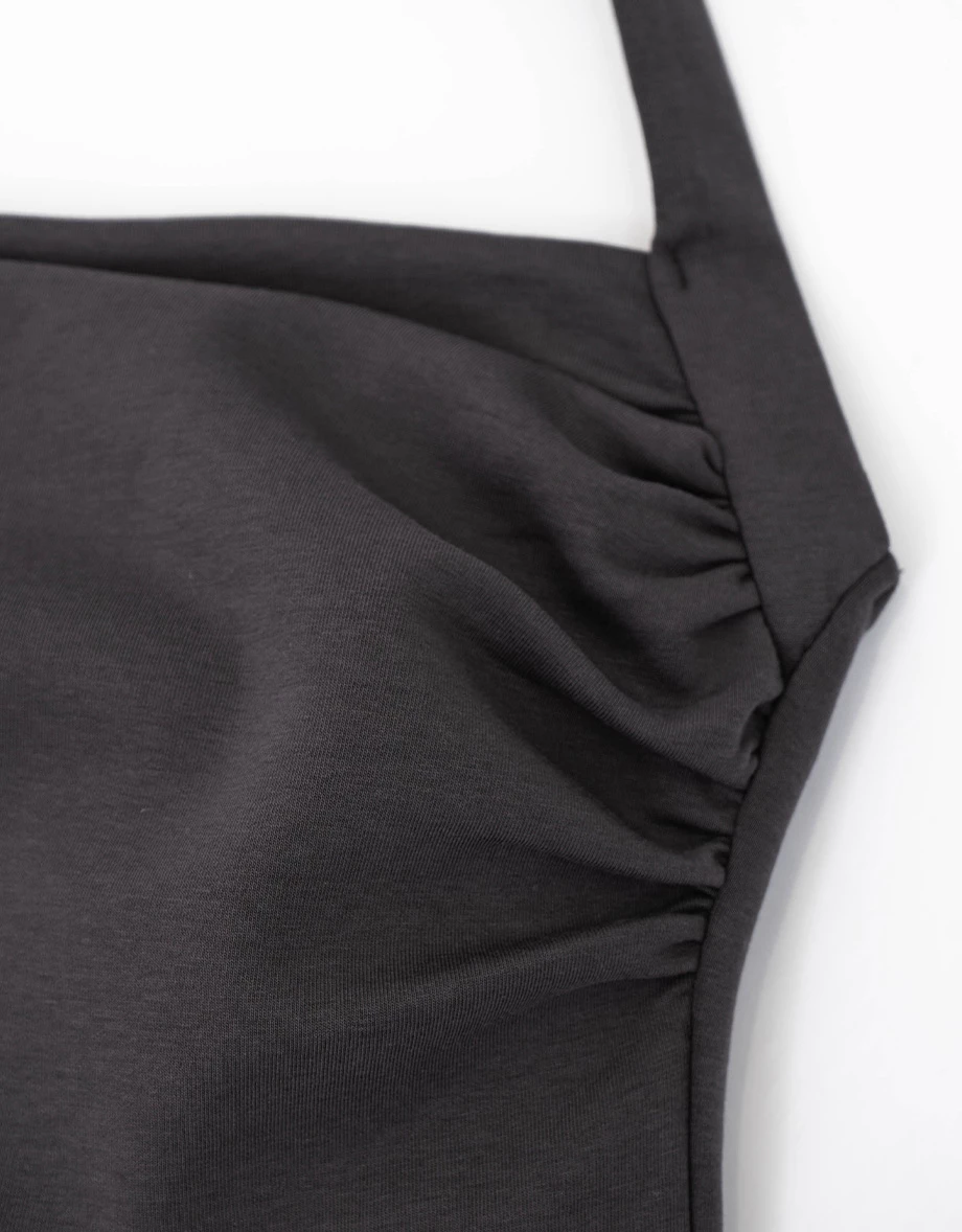 【雲挺曼巴棉】平口繞頸肩帶側抓皺短版BRA背心