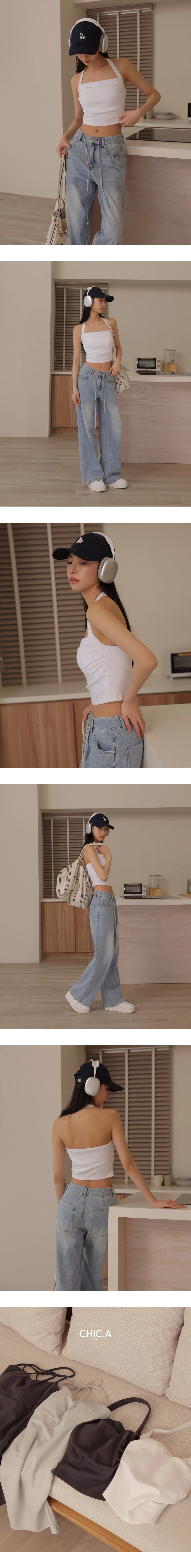 【雲挺曼巴棉】平口繞頸肩帶側抓皺短版BRA背心