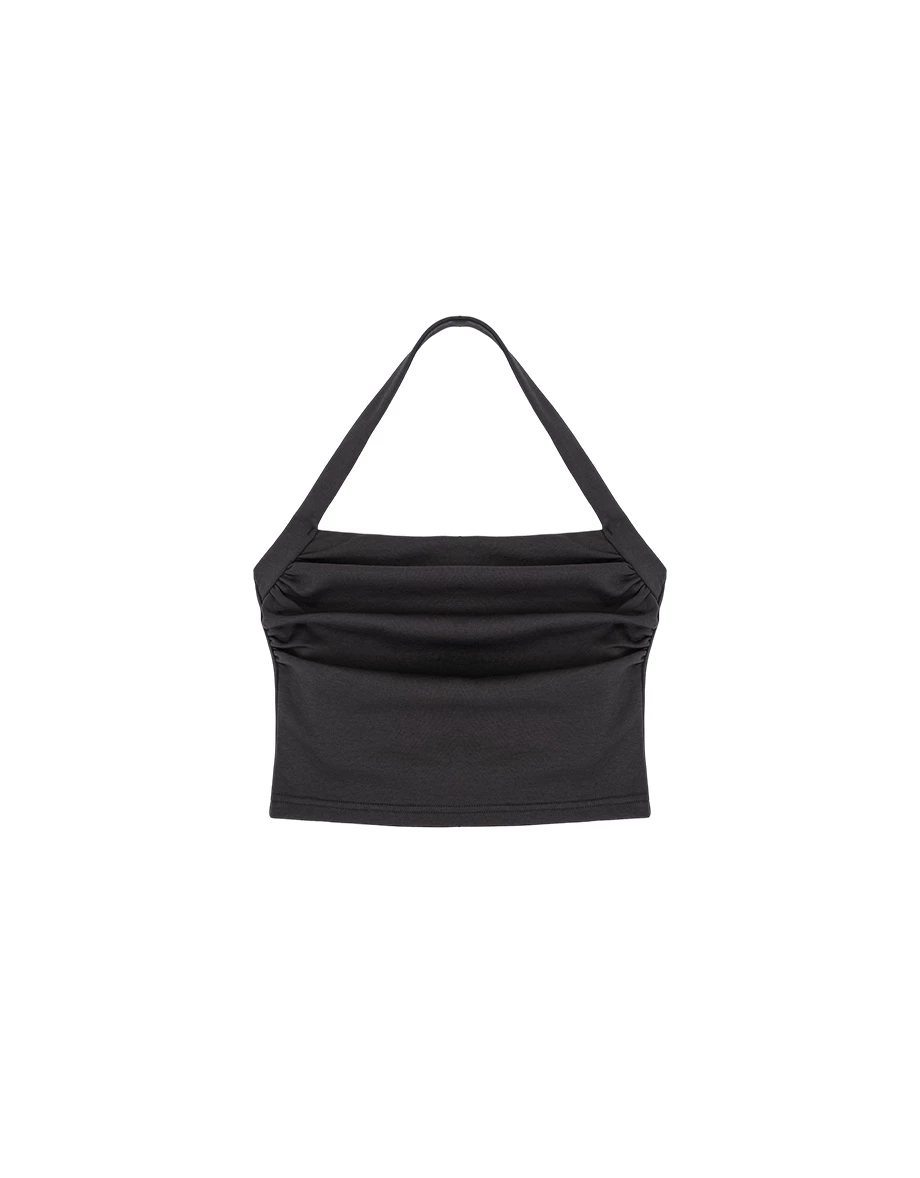 Ruched Front Sleek Open Back Halter Padded Bra Top