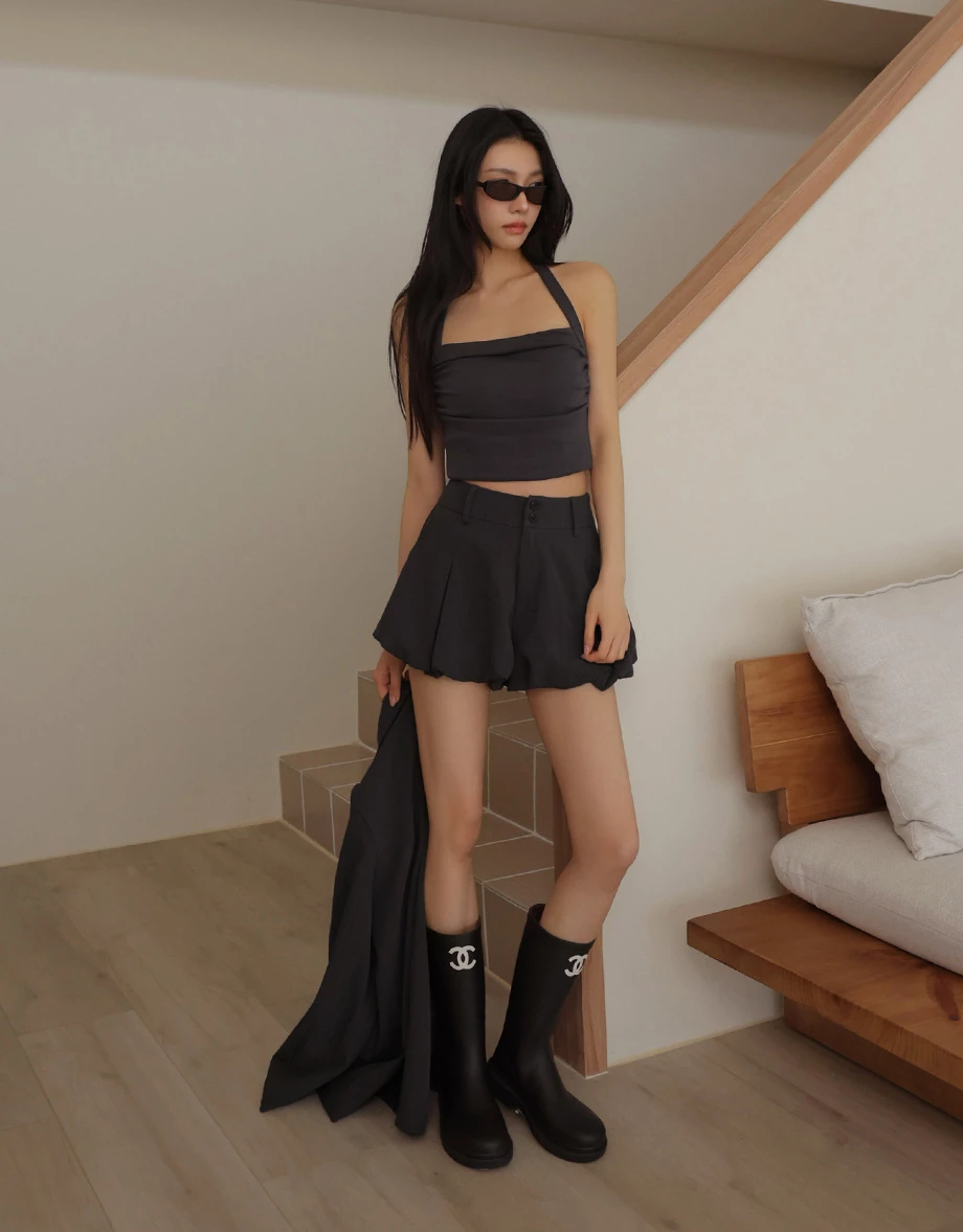 【雲挺曼巴棉】平口繞頸肩帶側抓皺短版BRA背心