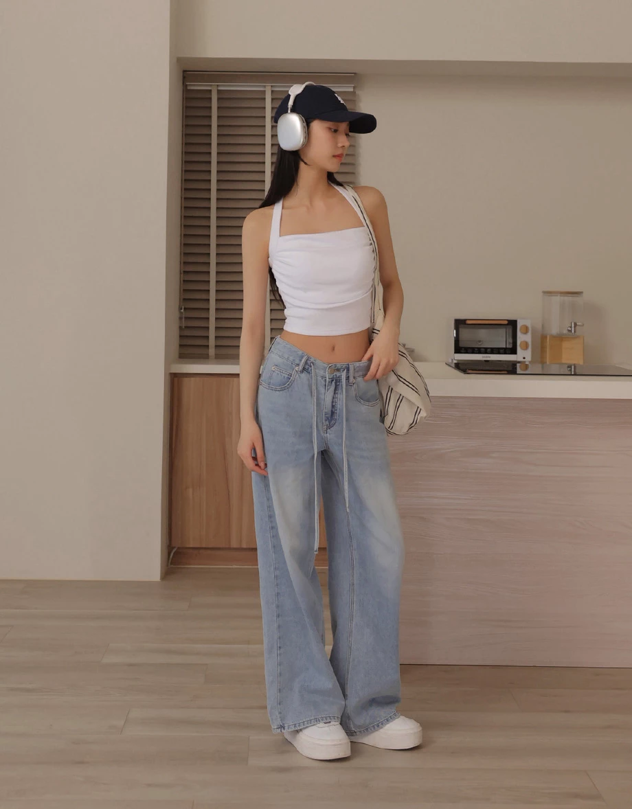 【雲挺曼巴棉】平口繞頸肩帶側抓皺短版BRA背心