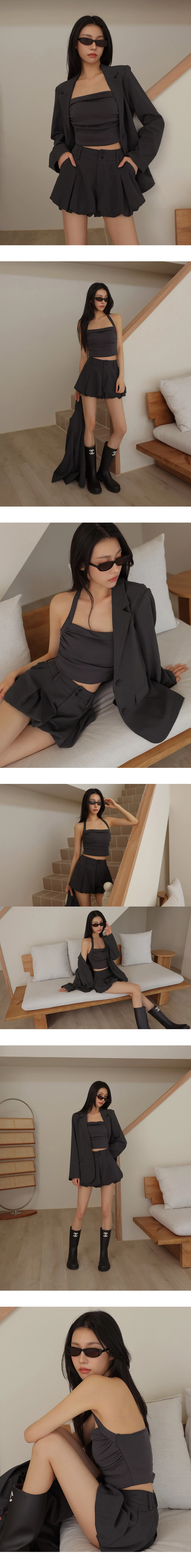 【雲挺曼巴棉】平口繞頸肩帶側抓皺短版BRA背心