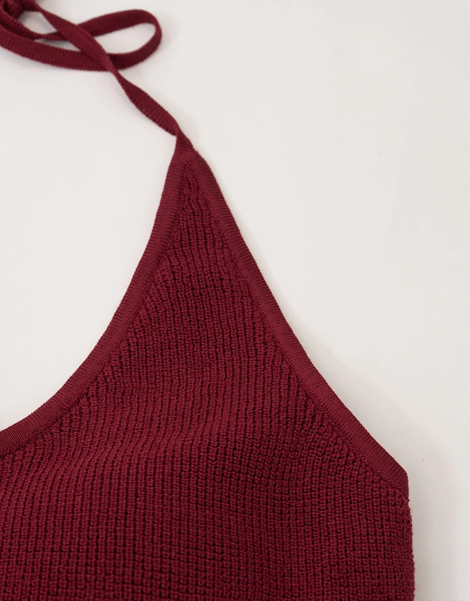 V領繞頸綁帶短版針織背心 撞色款/素色款(附胸墊)