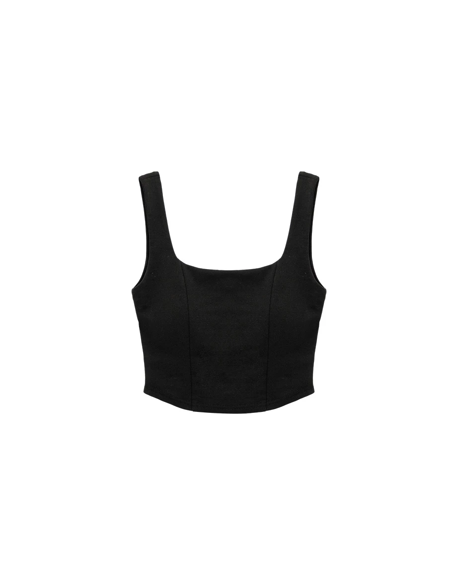 方領寬肩帶公主線剪裁短版BRA背心