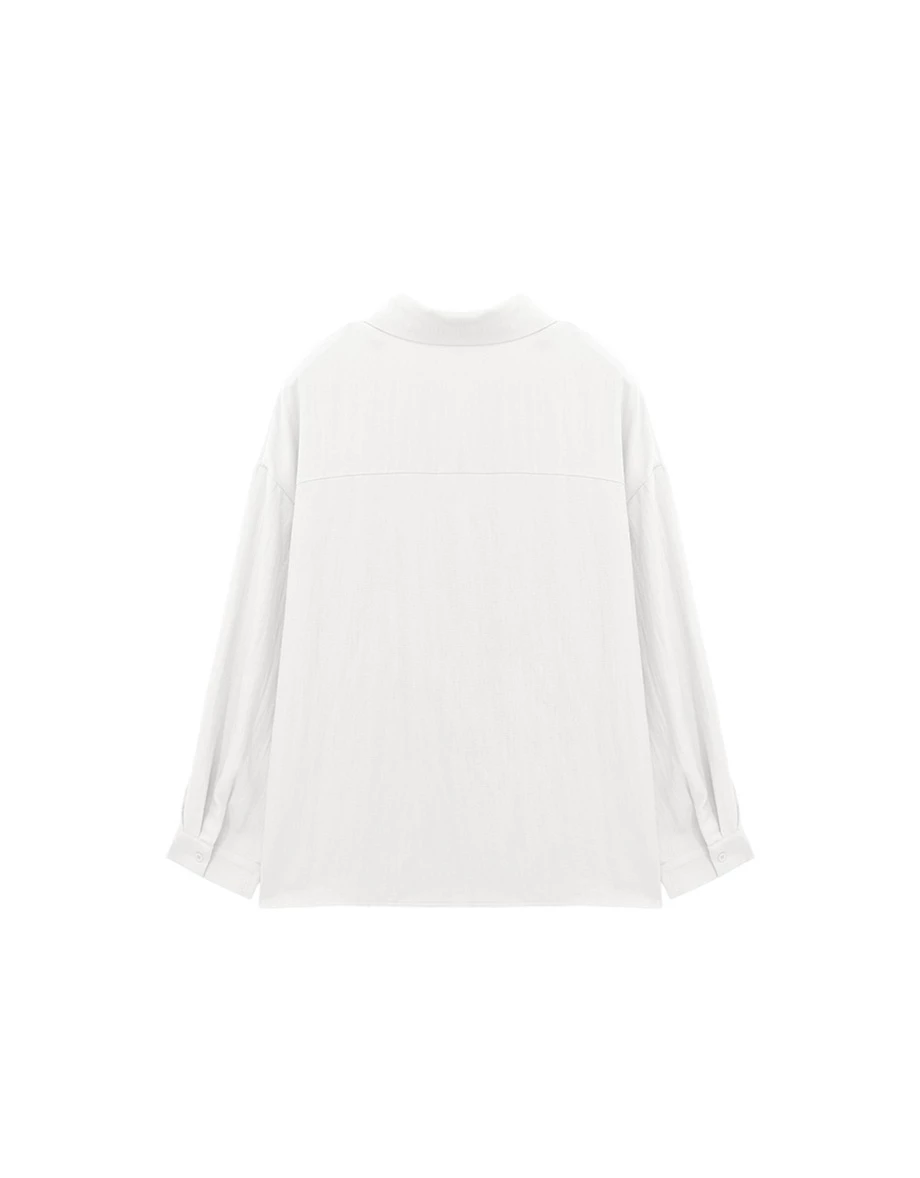 寬版落肩長袖純色斜紋襯衫