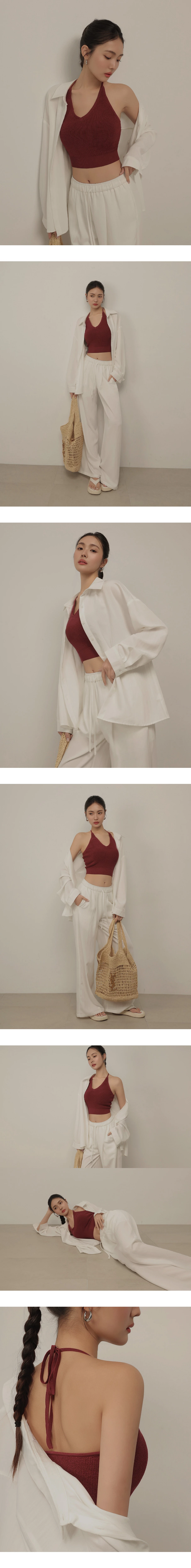 寬版落肩長袖純色斜紋襯衫