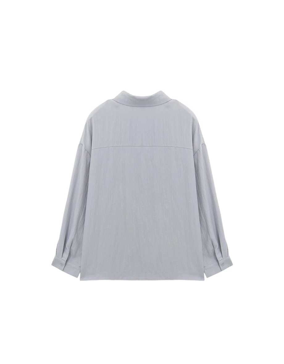 寬版落肩長袖純色斜紋襯衫