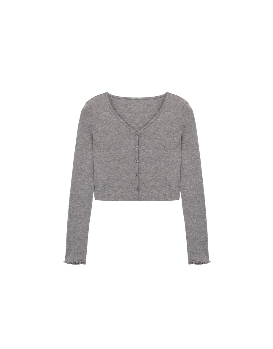 【奶油柔感棉】V領木耳邊針織開襟衫