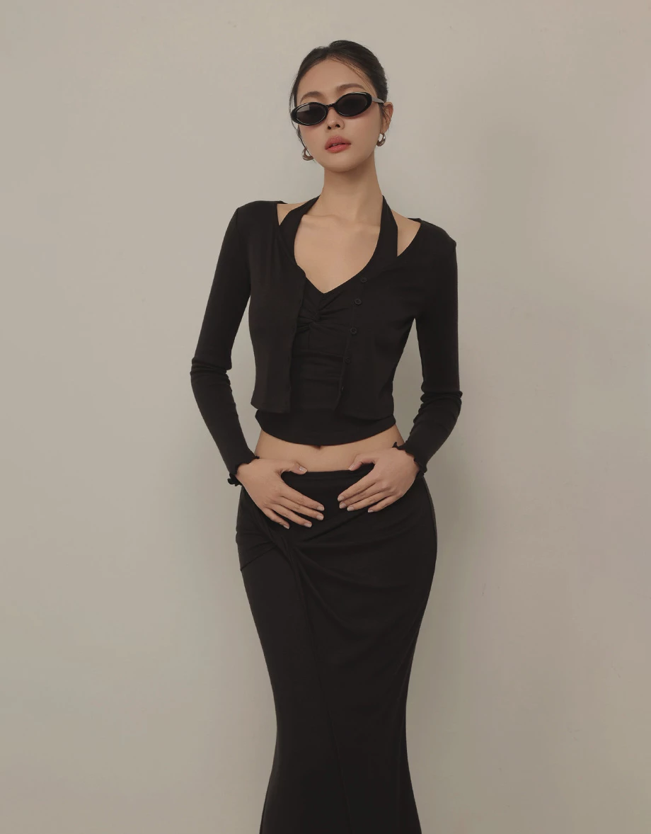 【奶油柔感棉】V領木耳邊針織開襟衫