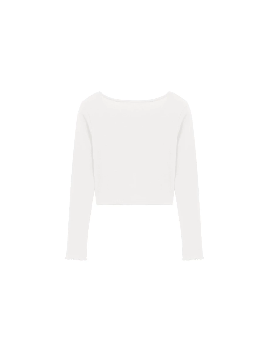 【奶油柔感棉】V領木耳邊針織開襟衫