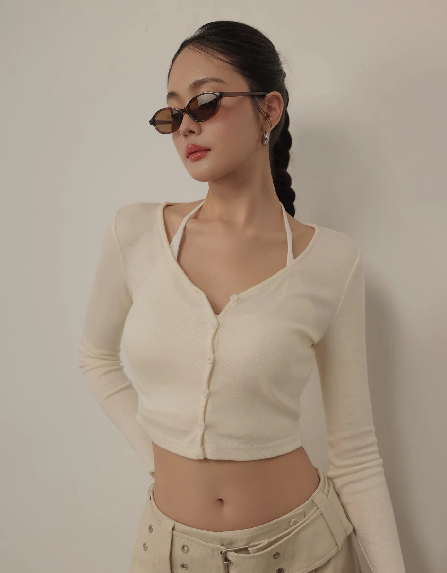 【奶油柔感棉】V領木耳邊針織開襟衫