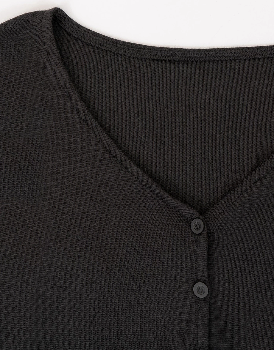 【奶油柔感棉】V領木耳邊針織開襟衫