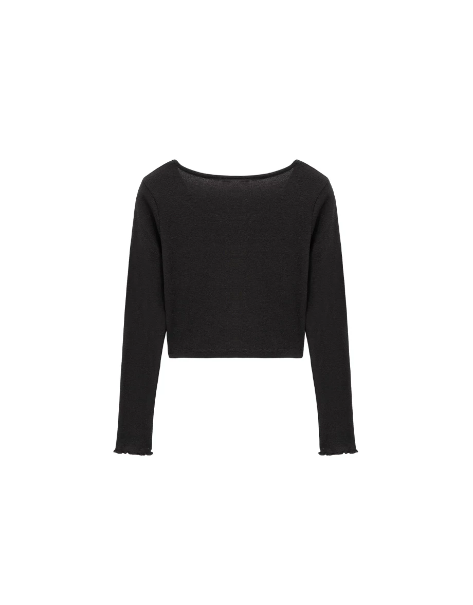 【奶油柔感棉】V領木耳邊針織開襟衫