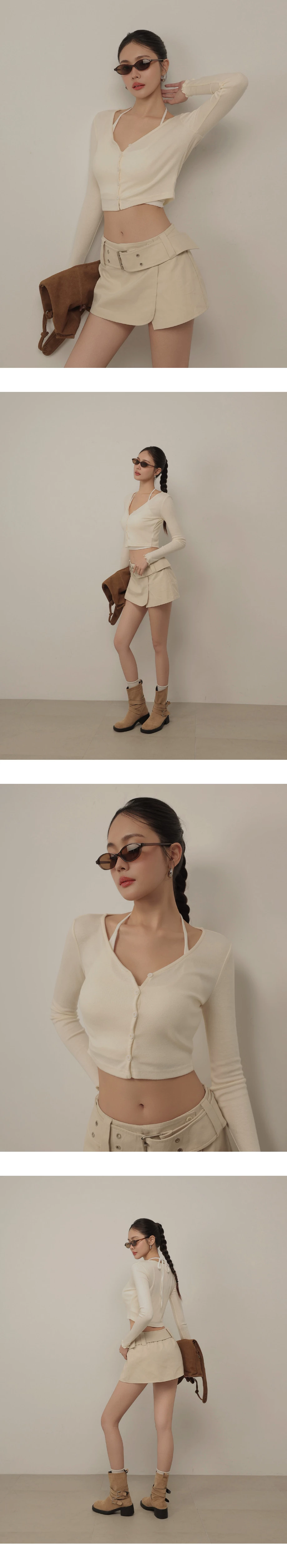 【奶油柔感棉】V領木耳邊針織開襟衫