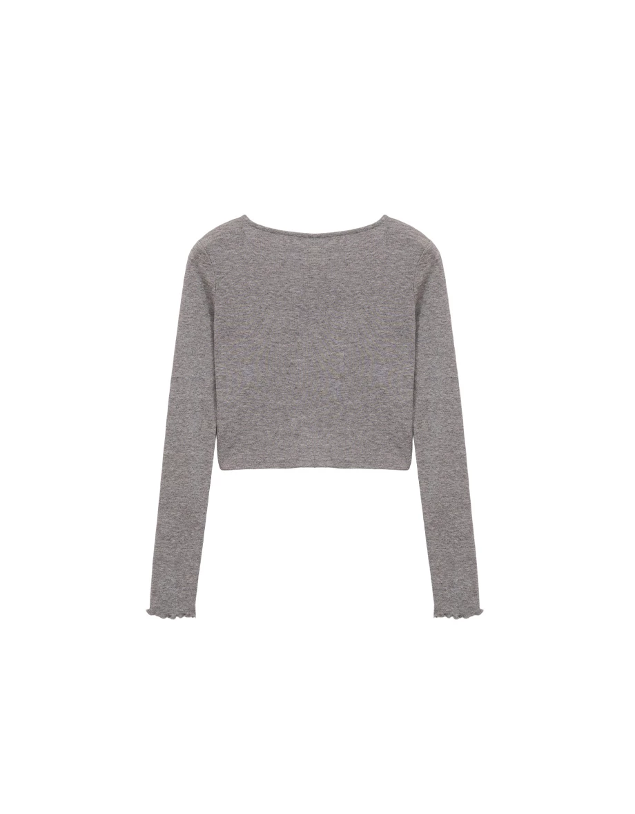 【奶油柔感棉】V領木耳邊針織開襟衫