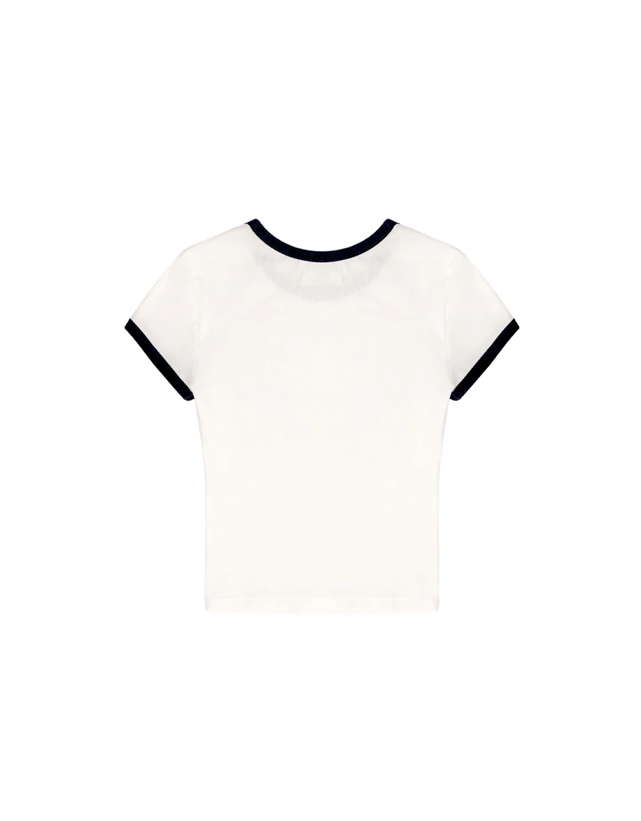 撞色滾邊圓領短袖短版上衣