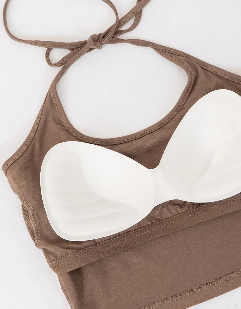 方領繞頸綁帶短版BRA背心