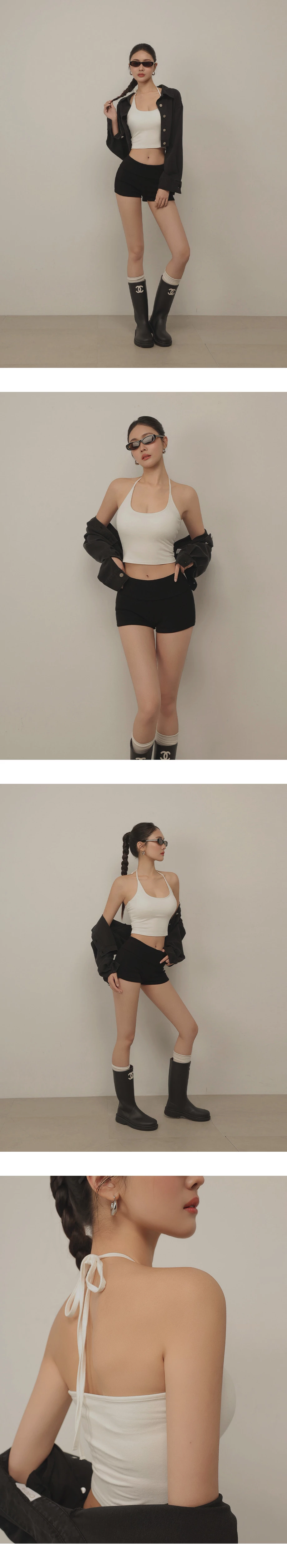 方領繞頸綁帶短版BRA背心