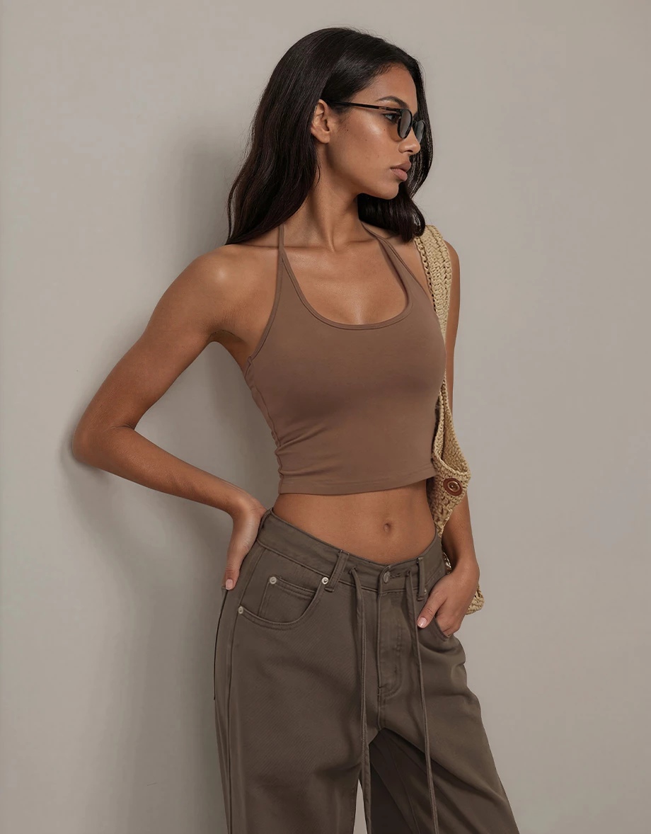 Strappy Halter Neck Open Back Padded Bra Top Strappy Halter Neck Open Back Padded Bra Top