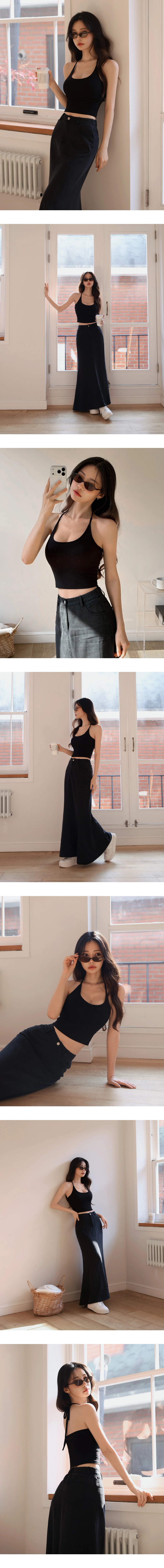 方領繞頸綁帶短版BRA背心