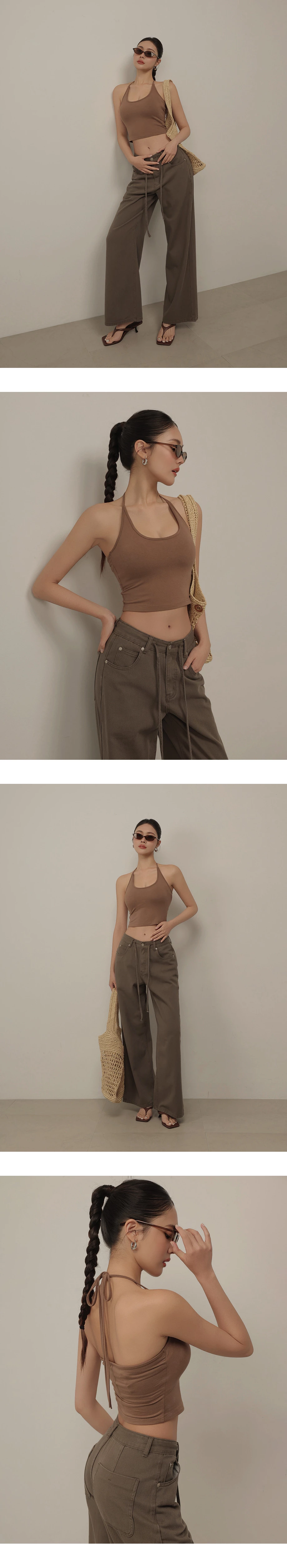 方領繞頸綁帶短版BRA背心