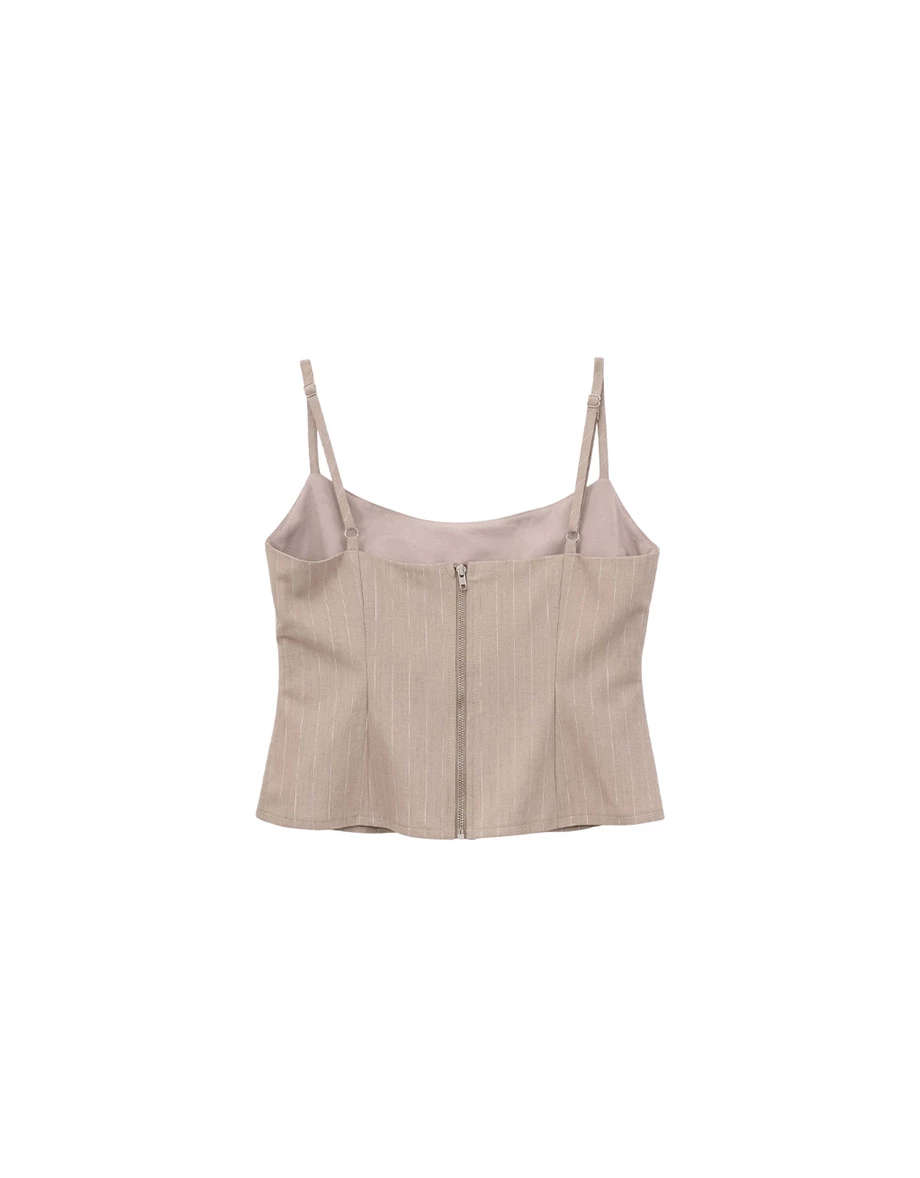 直條紋平口細肩帶下擺開衩背心上衣(附胸墊)