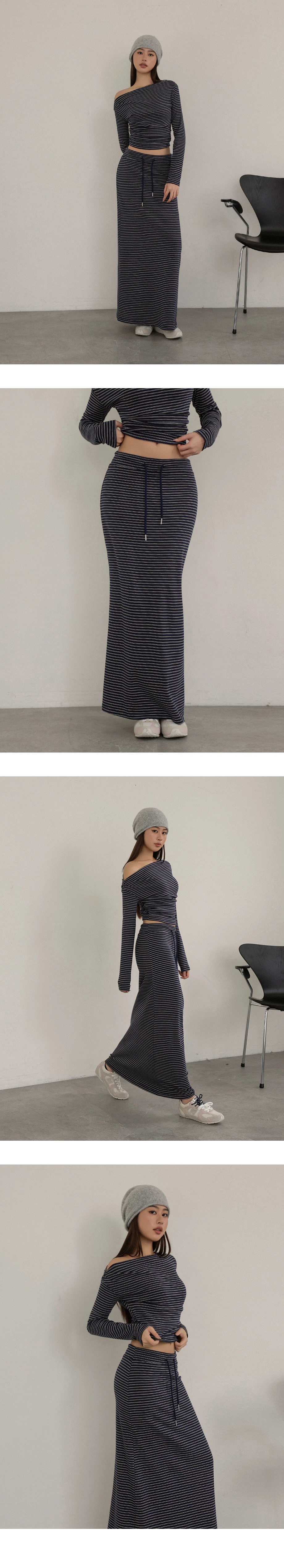 Adjustable Drawstring Waist Striped Straight Maxi Skirt Adjustable Drawstring Waist Striped Straight Maxi Skirt