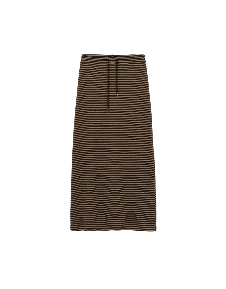 Adjustable Drawstring Waist Striped Straight Maxi Skirt