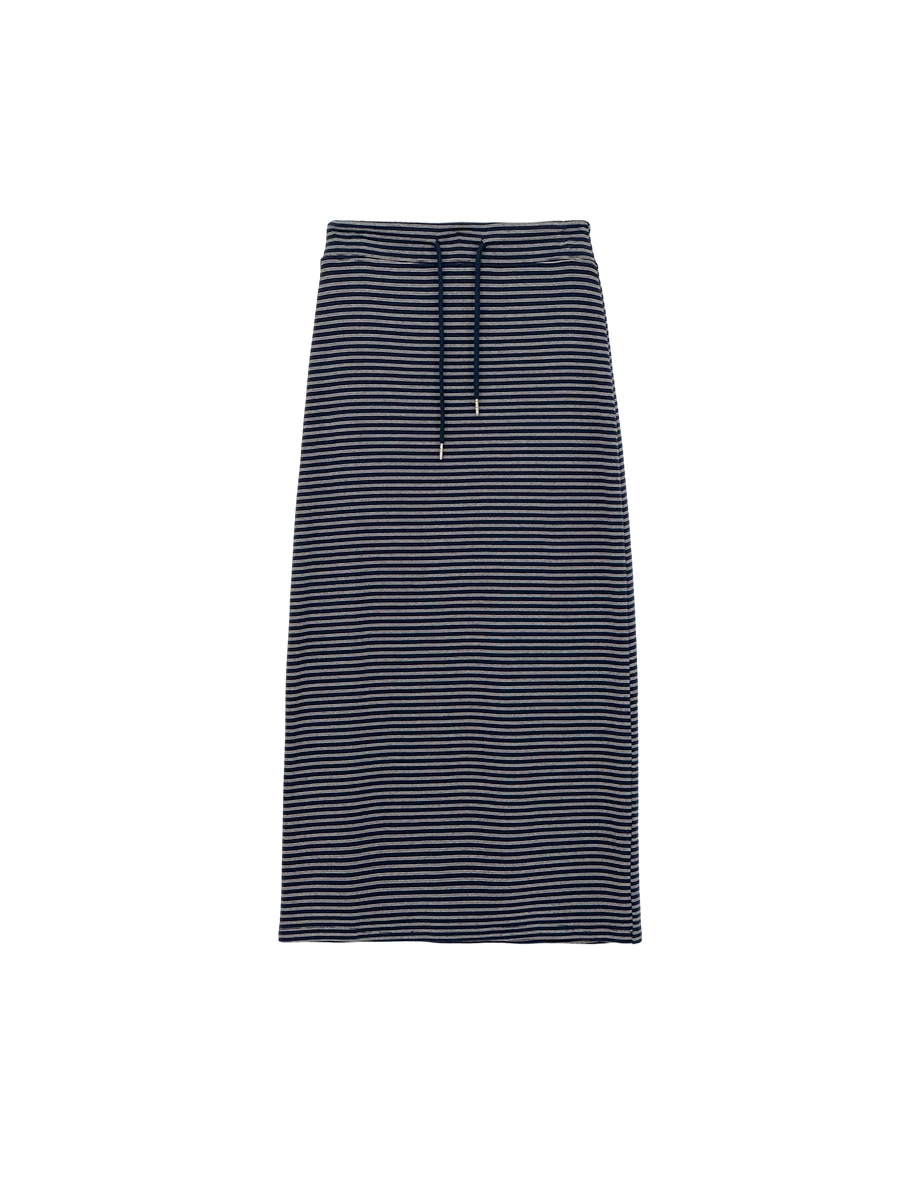 Adjustable Drawstring Waist Striped Straight Maxi Skirt