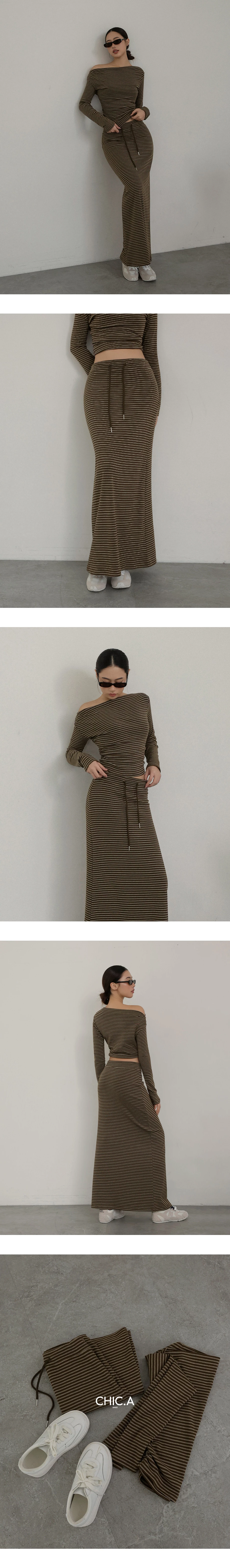 Adjustable Drawstring Waist Striped Straight Maxi Skirt Adjustable Drawstring Waist Striped Straight Maxi Skirt