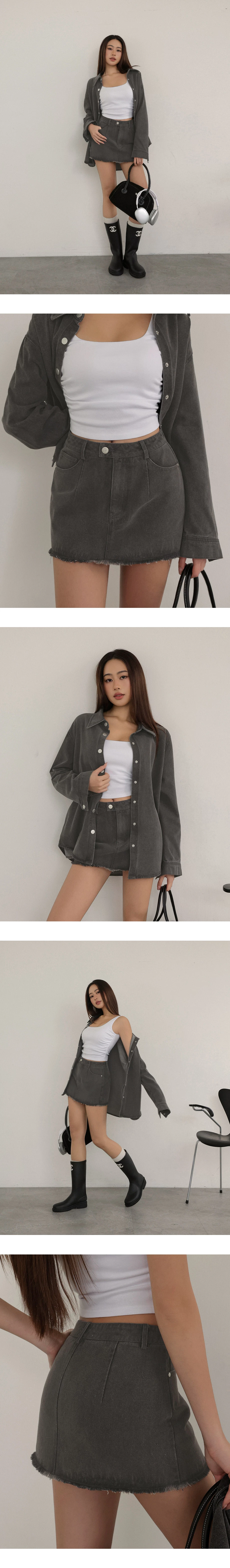 Low Rise Washed Denim Distressed Hem Mini Skirt Low Rise Washed Denim Distressed Hem Mini Skirt