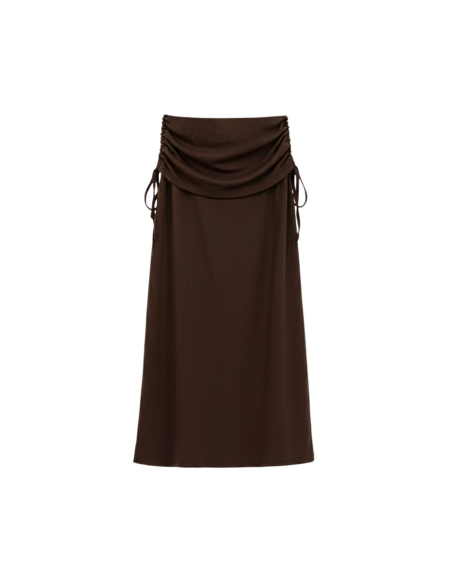 Fold Over Ruched Waist Side Drawstring Mermaid Maxi Skirt